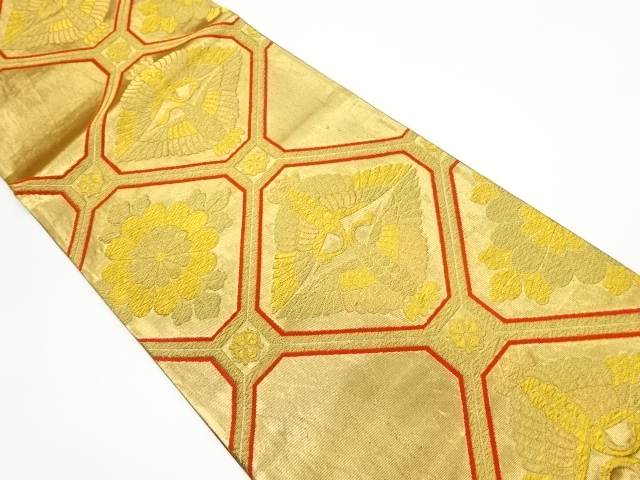JAPANESE KIMONO / VINTAGE FUKURO OBI / WOVEN CRANES & KIKU